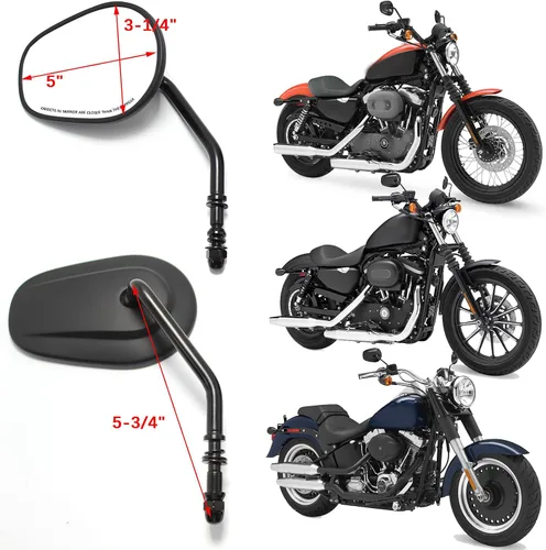 Vista 5 de Espejos retrovisores negros de 8 mm en forma de lágrima para motocicleta para Sportster XL 883 1200 Road King V-Rod Street Glide Electra Glide Dyna