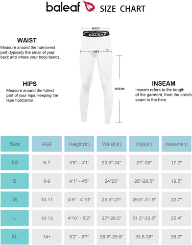 Vista 7 de BALEAF Pantalones de compresión para jóvenes, leggings para niños, pantalones de béisbol para niños, medias de capa base, fútbol, baloncesto