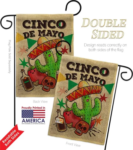 Vista 3 de Bandera de arpillera para jardín del Cinco de Mayo, fiesta de verano, cactus y piñata, sombrero para fiesta mexicana, pequeño regalo decorativo