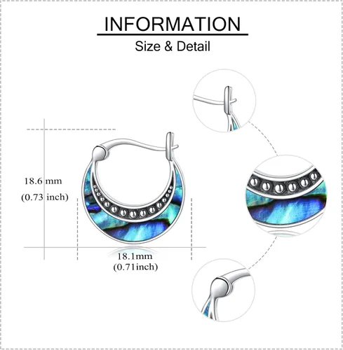 Vista 7 de Mjolnir - Collar con martillo y aretes de abulón de plata de ley, collar con colgante de martillo de Thor y aretes de aro de luna, joyería