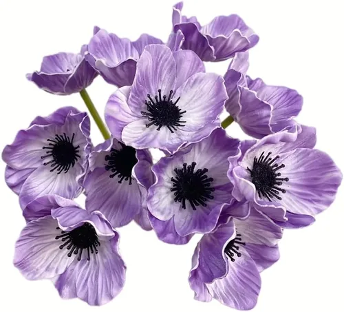 Vista 10 de Rikyo 10 ramos de flores artificiales de 11 pulgadas, flores de amapola, anémona sintética de poliuretano, flores silvestres falsas para mesa