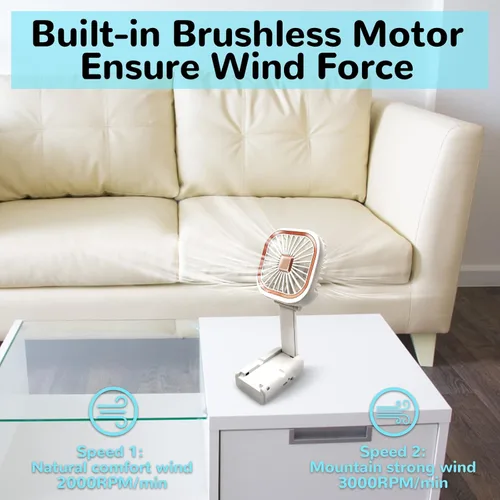Vista 6 de Mini ventilador de mano, pequeño ventilador portátil 3 en 1, ventiladores personales plegables recargables por USB con fuerte flujo de aire 2