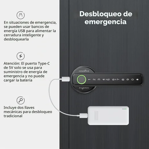 Vista 5 de TUYA - Cerradura de palanca inteligente de huellas dactilares con control de aplicación, entrada sin llave, pantalla táctil Bluetooth, mango