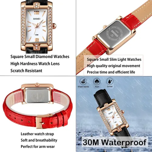 Vista 6 de SKMEI Watches for Women, Leather Band Slim Square Small Waterproof Fashion Casual Simple Analog Quartz Girls Gifts Wrist Watch