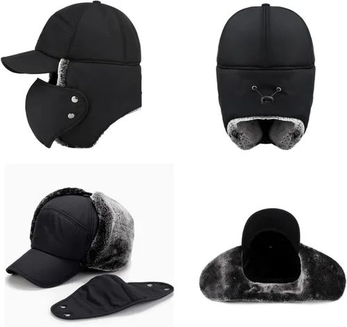 Vista 7 de Tozuor - Sombrero de trampero peludo, unisex con máscara facial, resistente al viento, cálido sombrero de trampero para invierno ruso sombreros