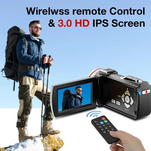 Vista 6 de Videocámara digital 4K, cámara dual de 64MP UHD Vlogging para YouTube, zoom digital 21X, cámara de vlog con micrófono externo, estabilizador