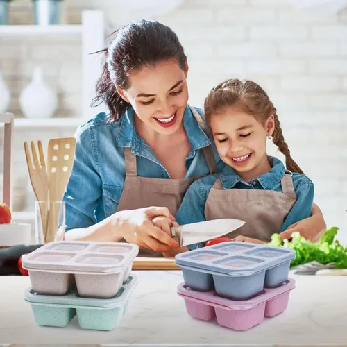 Vista 6 de LCHLZZ 4 compartimentos contenedores de aperitivos, paquete de 20 contenedores reutilizables para preparación de comida, lonchera sin BPA