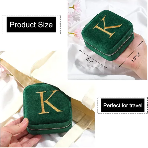 Vista 7 de Parima Joyero de viaje de terciopelo de felpa para mujeres, joyero portátil con inicial, artículos esenciales de viaje para mujeres, regalos