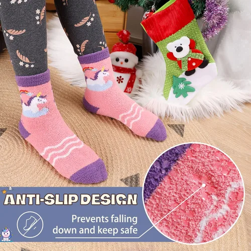 Vista 3 de Calcetines peludos para niños y niñas con agarres antideslizantes suaves cálidos acogedores para invierno mullidos para niños y niñas