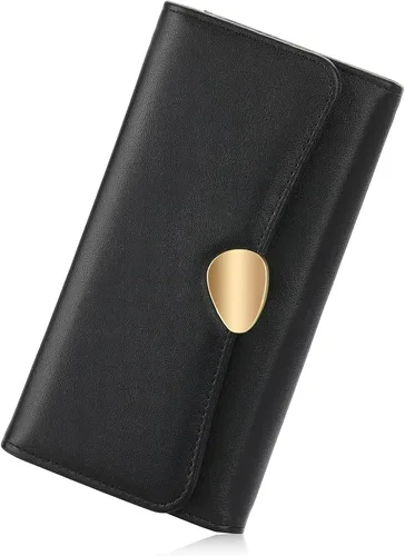 Vista 34 de FALAN MULE Cartera de cuero para mujer, de gran capacidad, bifold, con bloqueo RFID, tarjetero con bolsillo para monedas con cremallera Aa-negro.