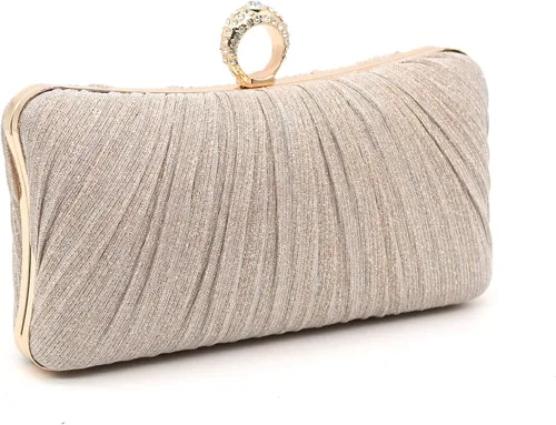 Vista 6 de Crbeqabe Bolso de mano con purpurina para mujer, bolso de noche plisado, bolso de noche para boda, fiesta, noche, monederos, embrague de noche
