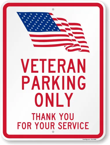 Vista 10 de SmartSign Letrero de metal con texto en inglés "Veteran Parking Only - Thank You For Your Service" de 18 x 12 pulgadas con símbolo de la bandera