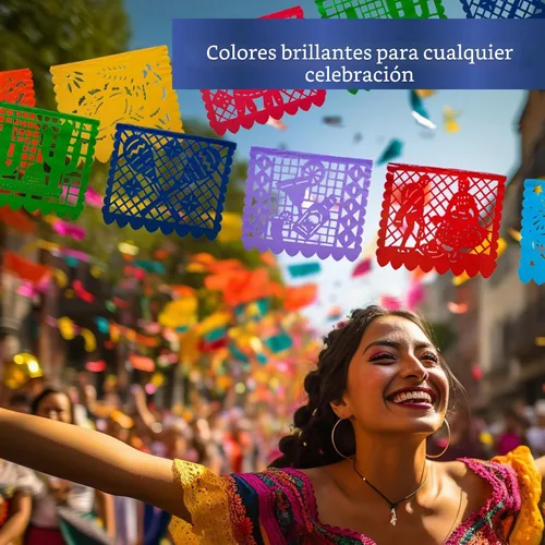 Vista 4 de Cartel de papel picado 5 unidades – Pancartas de fiesta mexicana