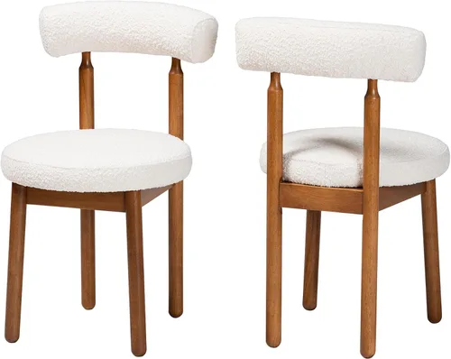 Vista 9 de Baxton Studio Edric Modern Japandi - Juego de sillas de comedor de 2 piezas con tela de boucle gris claro y acabado marrón nogal