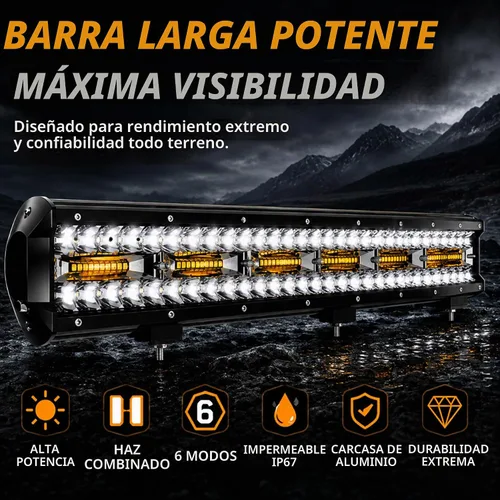 Vista 2 de ASLONG Barra de luz LED de 20 pulgadas y 126 W, parpadeo estroboscópico blanco/ámbar con seis modos, combo de luz de conducción todo terreno, 1