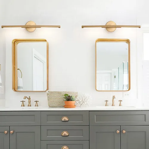 Vista 8 de Lámparas doradas para baño sobre espejo de 24 pulgadas, 18W 360° Giratorias Regulables 4000K Lámpara de Tocador LED de Latón, Luces de Tocador