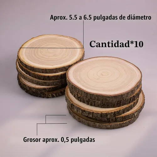 Vista 2 de 10 piezas de rodajas de madera para centros de mesa de 5.5-6.5 pulgadas, círculos de madera para decoración de mesas, círculos de madera rústica