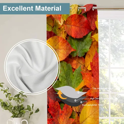 Vista 381 de Shrahala Orange Autumn Autumn Blackout Curtain Tiers, Fall Kitchen Valance Light Blocking Tier Drapes with Rod Pocket, 2 Pack 26 X 24 in