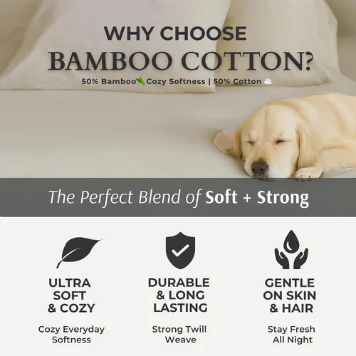 Vista 2 de BedVoyage Cozy Sheets Queen - Juego de sábanas de 50% viscosa de bambú y 50% mezcla de algodón, ropa de cama suave y transpirable, bolsillo profundo