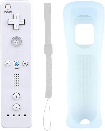 Vista 2 de PlayHard 2 Pack Remote Controllers Compatible with Nintendo Wii & Wii U, with Silicone Cases and Wrist Straps (White X 2)