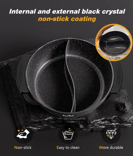 Vista 5 de Olla eléctrica de doble cara de 6L con asas frías al tacto, calor ajustable de 1100 W, interior hexagonal antiadherente y protección contra