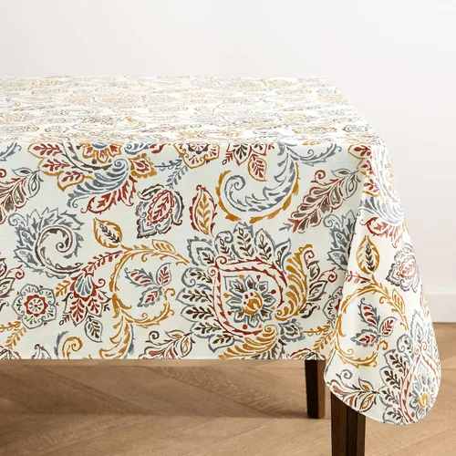 Vista 8 de Elrene Home Fashions Ava - Mantel de vinilo jacobeo floral resistente al agua y a las manchas con reverso de franela, 70 x 70 pulgadas, redondo
