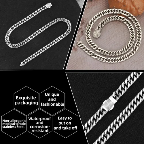 Vista 3 de XXMAYSTER Cadena de eslabones cubanos para hombre, acero inoxidable 316L, 0.315 in de ancho, patrón de moda, botón a presión, joyería de hip hop