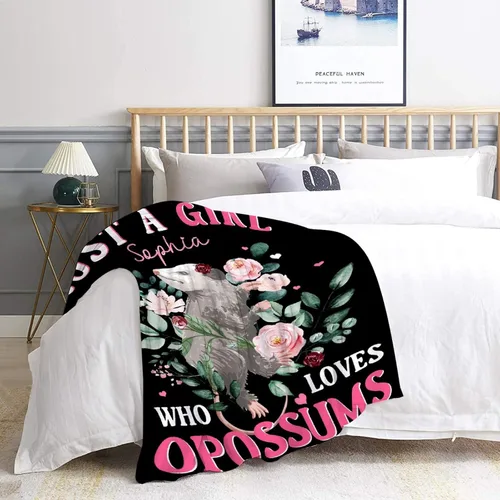Vista 6 de Manta de zarigüeya personalizada Regalo ultrasuave de «Just A Girl Who Loves Opossums» para niñas, decoración divertida para el hogar de animales