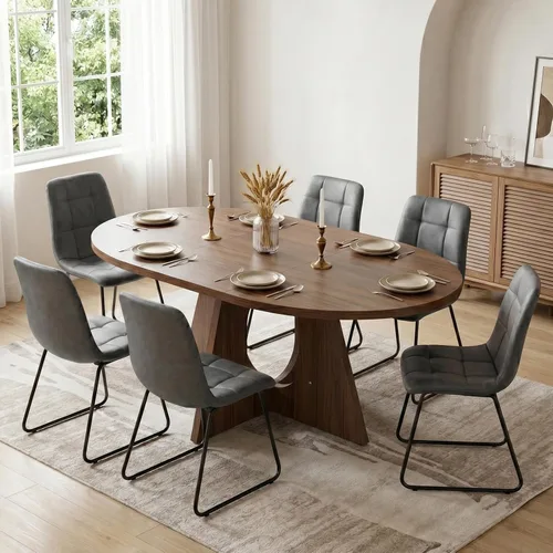 Vista 9 de HIPIHOM Moderno juego de mesa de comedor redonda para 2, mesa de cocina de nogal de 39.4 pulgadas con 2 sillas de piel sintética, juego de comedor
