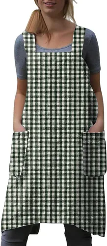 Vista 8 de WROLEM Women's Cross Back Pinafore Apron with Large Pockets Home Kitchen, Restaurant, Coffee house,Cooking Gardening Works