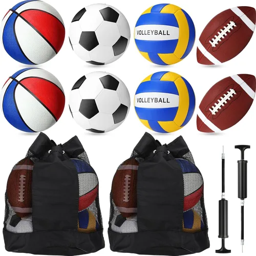Vista 8 de El juego de 8 pelotas deportivas incluye baloncesto, fútbol, voleibol con 2 bolsas de equipo deportivo, 2 bombas para adolescentes, jóvenes