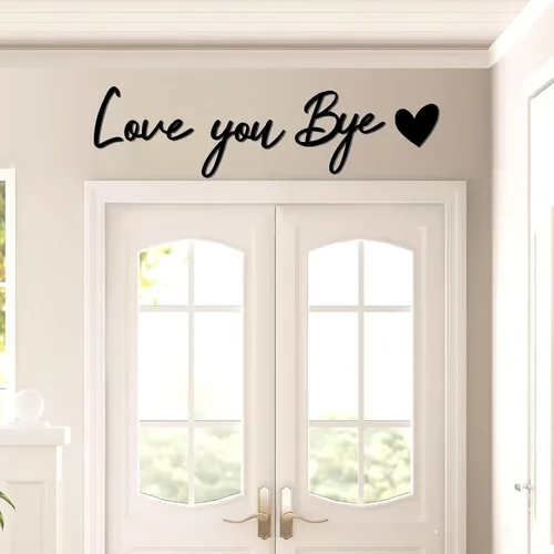 Vista 2 de Letrero con texto en inglés "Love You Bye", decoración de madera sobre la puerta, calcomanías de decoración para el día de San Valentín, calcomanías