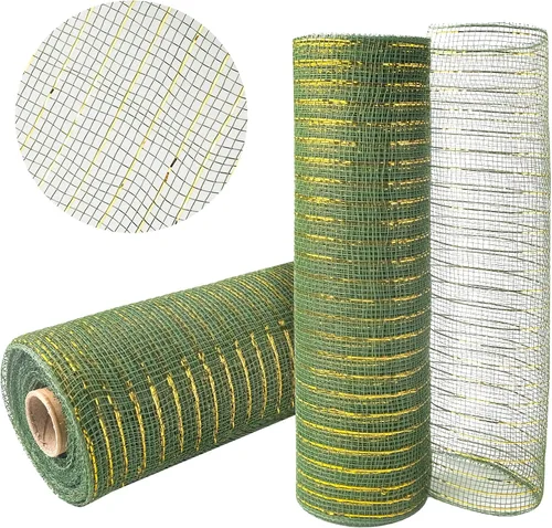 Vista 8 de 2 rollos de cinta de malla verde manzana decorativa de 10 pulgadas x 30 pies, rollos de malla de poli verde lima para suministros de corona DIY