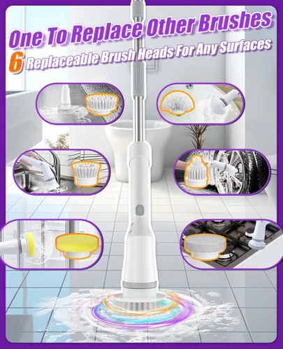 Vista 4 de Limpiador eléctrico inalámbrico 6 en 1 con mango largo Power scrubber, bathroom scrubber, 47.2 in long handle, 2 speed scrub brush, IPX7 rated
