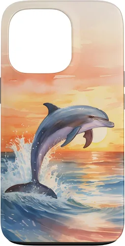 Vista 10 de Dolphin Jumping Sunset Over Ocean Watercolor Art Case for iPhone 17