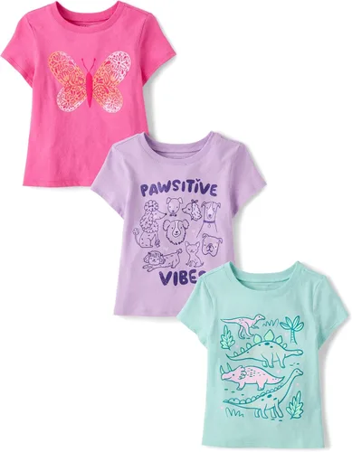 Vista 17 de The Children's Place Camisetas estampadas de manga corta para bebés y niñas pequeñas, con diseño de unicornios y mariposas, a la moda, paquete de 3