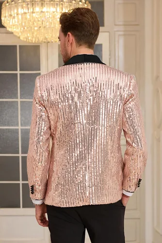 Vista 3 de GRACE KARIN Blazer de lentejuelas brillantes para hombre, con un botón, chal, solapa, esmoquin, fiesta, cena, baile de graduación