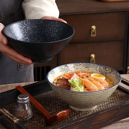 Vista 5 de Juego de cuencos de cerámica para ramen, 2 juegos de 34 onzas, cuencos grandes de sopa de fideos japoneses con cucharas y palillos para sopa