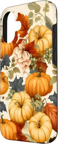 Vista 2 de Funda de estilo vintage para iPhone 16 con hojas de otoño y calabazas