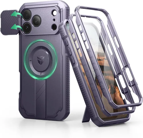 Vista 99 de Dexnor - Funda para iPhone 12 & iPhone 12 Pro con tapa deslizante para cámara, soporte ajustable y protector de pantalla integrado, carcasa