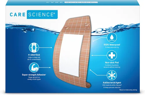 Vista 9 de Care Science Bandas adhesivas resistentes e impermeables, extra grandes, 32 CT 100% impermeables, protección resistente, ayuda a prevenir