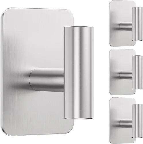 Vista 11 de Ganchos Autoadhesivos de Servicio Pesado – 26 libras máximo, ganchos de pared adhesivos de acero inoxidable para colgar toallas, abrigos, batas