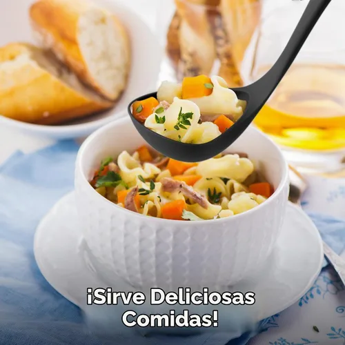 Vista 8 de Zulay Kitchen Cucharón para sopa: ergonómico, resistente al calor y versátil para servir sopa, chile, salsa y más, color negro