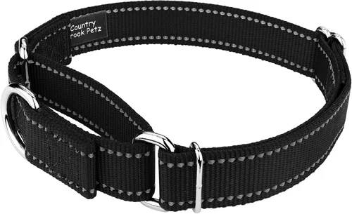Vista 4 de Country Brook Petz - Vibrante selección de 8 colores - Collar de perro Martingala de nailon reflectante (pequeño, 3/4 pulgadas, negro)