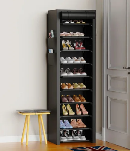 Vista 2 de VTRIN - Zapatero alto, organizador estrecho y vertical para armario o recibidor, 10 niveles, cubierta no tejida, contiene 20-22 pares de zapatos