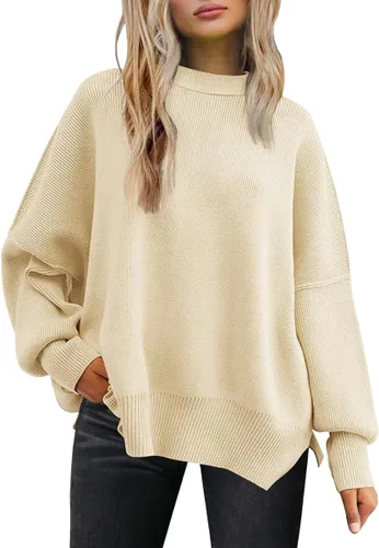 Vista 96 de Lillusory - Suéter extragrande con mangas de murciélago y cuello redondo para mujer, prenda moderna de otoño de tejido de punto sin botones