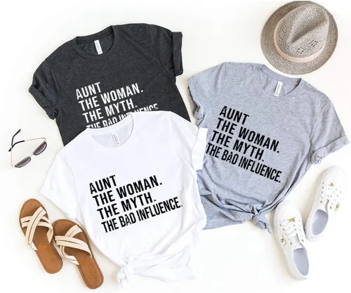 Vista 3 de Funny Aunt T-Shirt, Aunt T shirt, Best Auntie Ever Tee, Auntie Tee, Aunt Gift, Gift For Aunt, Aunt The Women The Myth The Bad Influence Shirt