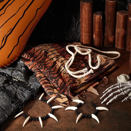 Vista 5 de 4 Pcs Womens Costume Jungle Necklace Tooth Bone Bracelet Inflatable Cave Bat Prehistoric Caveman Accessories for Halloween