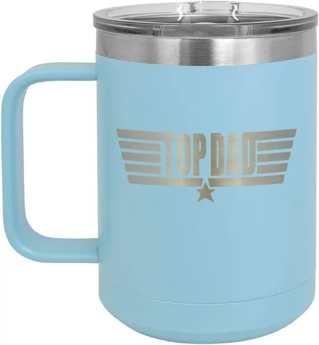 Vista 19 de TOP DAD Taza de café negra de 15 oz con tapa deslizante Taza de café de viaje aislada Ideas de regalos del día del padre de hijo o hija