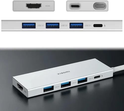Vista 3 de Xiaomi Hub 5 en 1 tipo C, pantalla dual, admite resolución 4KUHD, carga rápida PD100W, USB de alta velocidad 3.0x3, puerto HDMI tipo C